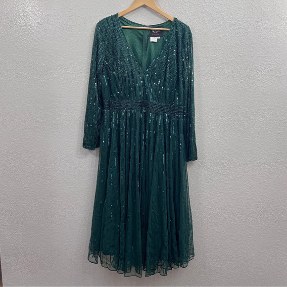 NEW $598 MAC DUGGAL 5529 EMERALD GREEN SEQUIN MIDI DRESS 5529 Plus Size … - Picture 3 of 16